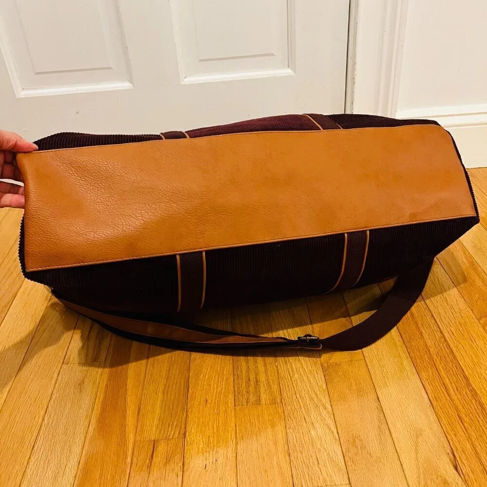 Vintage 80's 90's Corduroy and Leather Large Duffle Bag